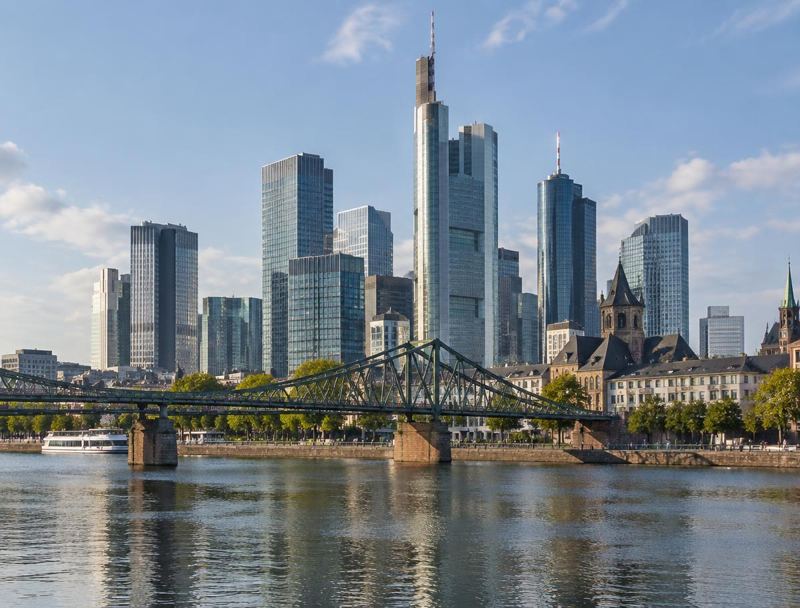 Skyline von Frankfurt am Main mit Eisernem Steg – ambulante Pflegedienste in Frankfurt am Main finden