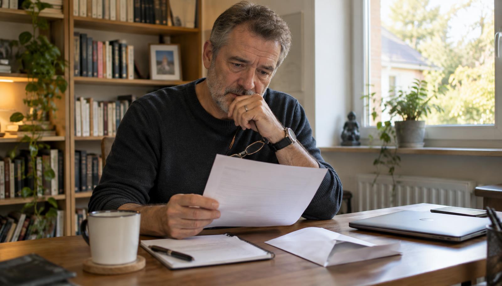 Angehöriger prüft den Pflegegrad-Bescheid der Pflegekasse für einen Widerspruch